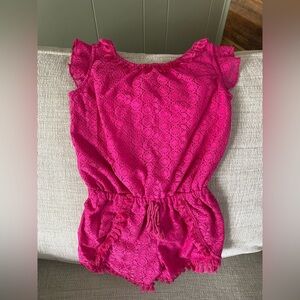 Real love Girls Hot Pink Lace Romper With Cute Back Cut Out.